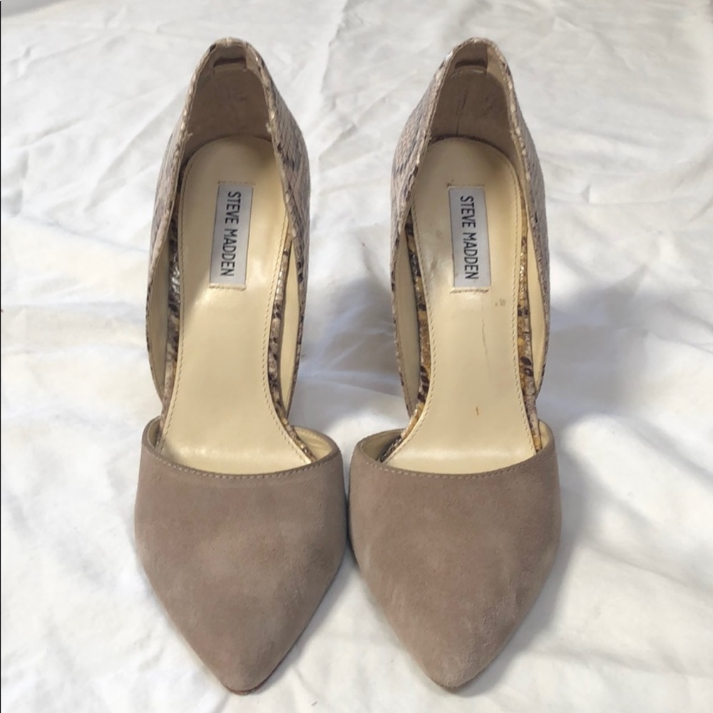 D’Orsay nude pumps with snakeskin